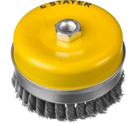Чашечная щетка-крацовка для УШМ 120 мм, жгутированная стальная проволока 0.5 мм STAYER 35137-120