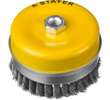 Чашечная щетка-крацовка для УШМ 120 мм, жгутированная стальная проволока 0.5 мм STAYER 35137-120