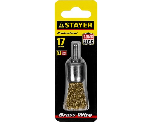 Щетка кистевая для дрели 17 мм, витая стальная латунированная проволока 0.3 мм STAYER 35113-17