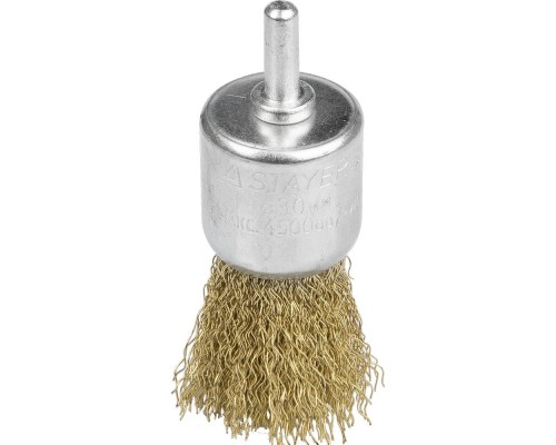 Щетка кистевая для дрели 30 мм, витая стальная латунированная проволока 0.3 мм STAYER 35113-30