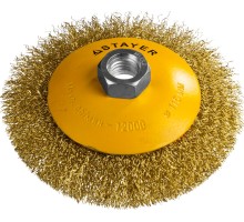 Коническая щетка-крацовка для УШМ 115 мм, витая стальная латунированная проволока 0.3 мм STAYER 35133-115