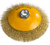Коническая щетка-крацовка для УШМ 125 мм, витая стальная латунированная проволока 0.3 мм STAYER 35133-125