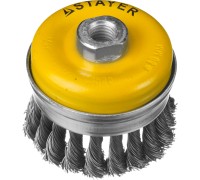 Чашечная щетка-крацовка для УШМ 80 мм, жгутированная стальная проволока 0.5 мм STAYER 35137-080