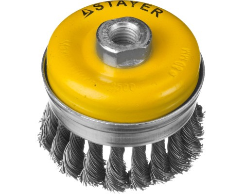 Чашечная щетка-крацовка для УШМ 80 мм, жгутированная стальная проволока 0.5 мм STAYER 35137-080