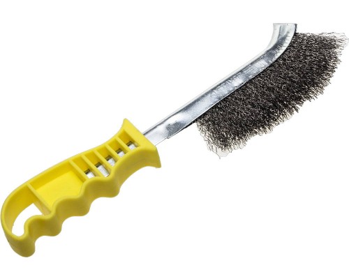 Щетка ручная Steel Wire, однорядная, витая стальная проволока, d 0.3 мм, пластмассовая рукоятка STAYER 3509