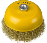 Чашечная щетка-крацовка для УШМ 150 мм, витая стальная латунированная проволока 0.3 мм STAYER 35125-150