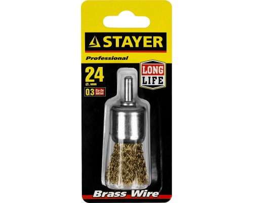 Щетка кистевая для дрели 24 мм, витая стальная латунированная проволока 0.3 мм STAYER 35113-24