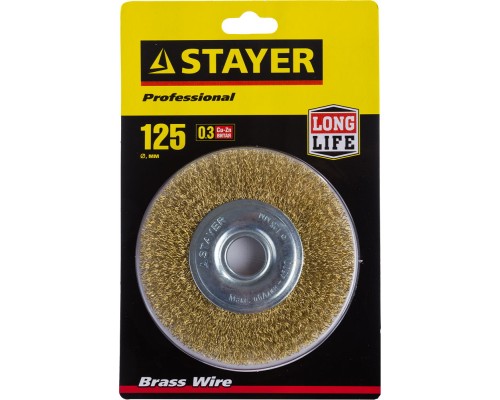 Щетка дисковая для УШМ 125 мм, витая стальная латунированная проволока 0.3 мм STAYER 35122-125