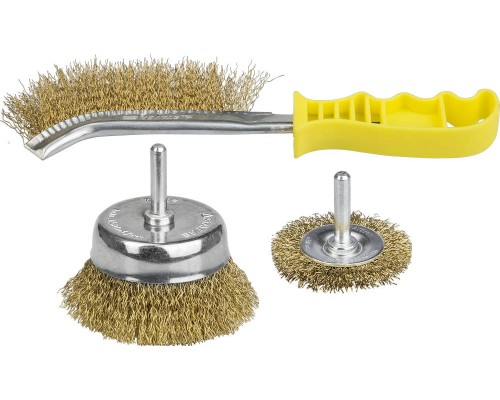 Набор щеток-крацовок для дрели 3 шт, витая стальная латунированная проволока 0.3 мм STAYER 35151-H3_z01