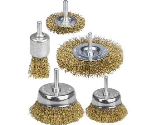 Набор щеток-крацовок для дрели 5 шт, витая стальная латунированная проволока 0.3 мм STAYER 35157-H5_z01