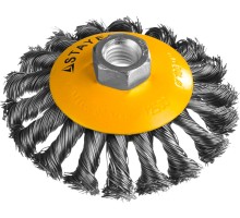 Коническая щетка-крацовка для УШМ 100 мм, жгутированная стальная проволока 0.5 мм STAYER 35135-100