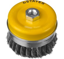Чашечная щетка-крацовка для УШМ 100 мм, жгутированная стальная проволока 0.5 мм STAYER 35137-100