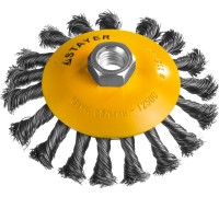 Коническая щетка-крацовка для УШМ 115 мм, жгутированная стальная проволока 0.5 мм STAYER 35135-115