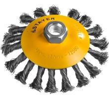 Коническая щетка-крацовка для УШМ 115 мм, жгутированная стальная проволока 0.5 мм STAYER 35135-115