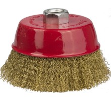 Чашечная щетка-крацовка для УШМ 100 мм, витая стальная латунированная проволока 0.3 мм STAYER 35125-100_z01