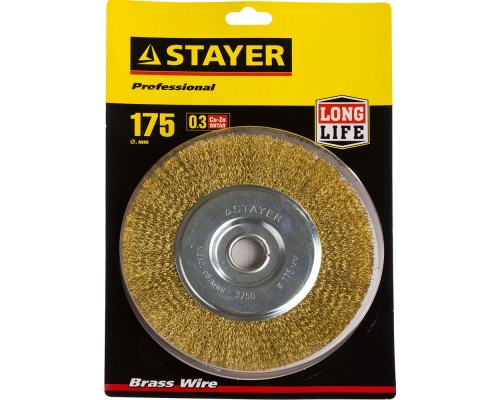 Щетка дисковая для УШМ 175 мм, витая стальная латунированная проволока 0.3 мм STAYER 35122-175