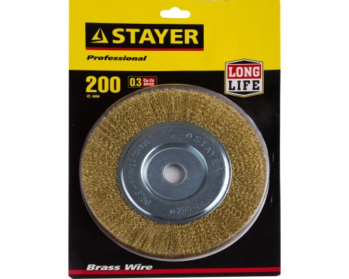 Щетка дисковая для УШМ 200 мм, витая стальная латунированная проволока 0.3 мм STAYER 35122-200