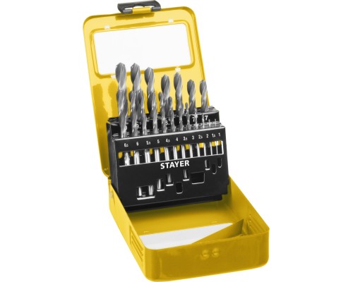 Набор сверл по металлу HSS-R, 19 шт, (1-10 мм), быстрорежущая сталь P6M5, класс В, мет.бокс STAYER 29602-H19-M_z01