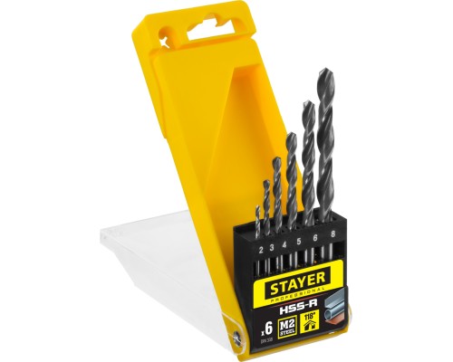 Набор сверл по металлу HSS-R, 6 шт, (2-8 мм), быстрорежущая сталь P6M5, класс В STAYER 29602-H6_z01