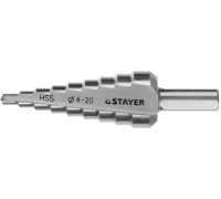 Ступенчатое сверло 4-20 мм, 9 ступеней, сталь HSS STAYER 29660-4-20-9