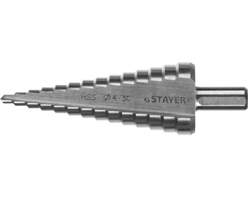 Ступенчатое сверло 4-30 мм, 14 ступеней, сталь HSS STAYER 29660-4-30-14
