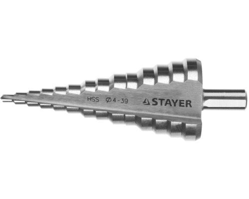 Ступенчатое сверло 4-39 мм, 14 ступеней, сталь HSS STAYER 29660-4-39-14