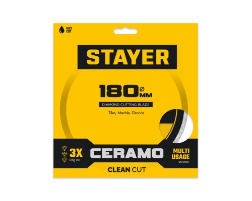 Сплошной алмазный диск CERAMO 180 мм (22.2/25.4x5x2.2 мм) STAYER 3664-180_z03