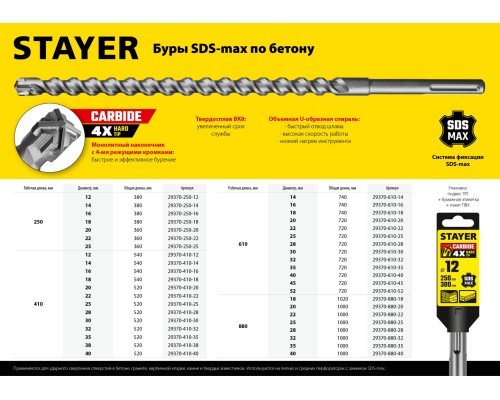 Бур SDS-max Hercules-4Х 38x410/520 мм STAYER 29370-410-38