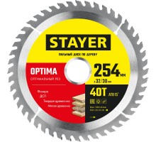 Пильный диск по дереву Optima 254x32/30 мм, 40Т, оптимальный рез STAYER 3681-254-32-40_z01
