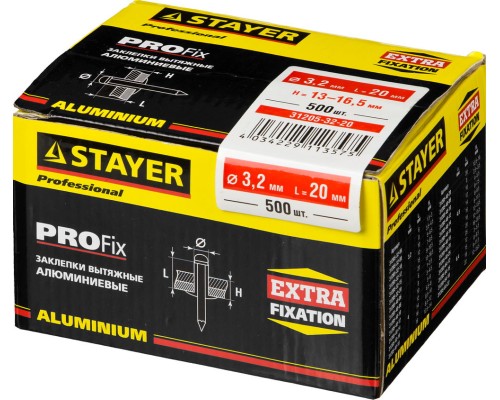 Алюминиевые заклепки Pro-FIX, 3.2x20 мм, 500 шт. STAYER 31205-32-20