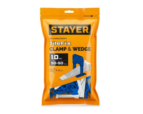 Система выравнивания плитки "ворота" СВП TileFix, комплект: 1,0 мм, зажим +клин, 50 +50 шт STAYER 33841-H50