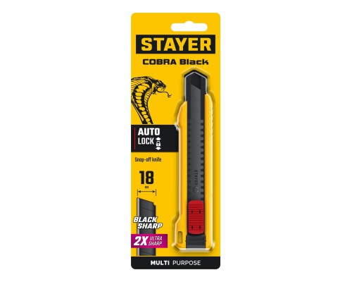 Нож из АБС пластика автостоп COBRA Black, 18 мм STAYER 0913_z02