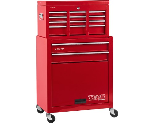 Инструментальная тележка с 2 полками + ящик с 7 полками 616x330x742 мм, комбо STAYER 38909-K