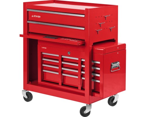 Инструментальная тележка с 2 полками + ящик с 7 полками 616x330x742 мм, комбо STAYER 38909-K