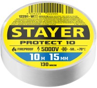 Изолента ПВХ PROTECT-10, 15 ммx10 м, 5 000 В, белая STAYER 12291-W_z01