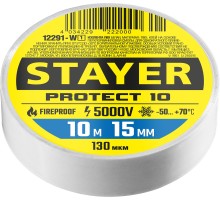 Изолента ПВХ PROTECT-10, 15 ммx10 м, 5 000 В, белая STAYER 12291-W_z01