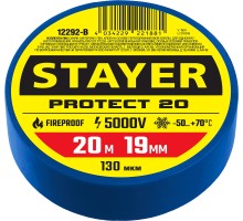 Изолента ПВХ PROTECT-20, 19 ммx20 м, 5 000 В, синяя STAYER 12292-B