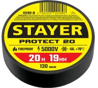 Изолента ПВХ PROTECT-20, 19 ммx20 м, 5 000 В, черная STAYER 12292-D