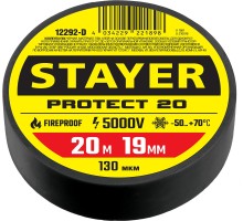 Изолента ПВХ PROTECT-20, 19 ммx20 м, 5 000 В, черная STAYER 12292-D