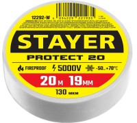 Изолента ПВХ PROTECT-20, 19 ммx20 м, 5 000 В, белая STAYER 12292-W