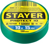 Изолента ПВХ PROTECT-10, 15 ммx10 м, 5 000 В, зеленая STAYER 12291-G_z01