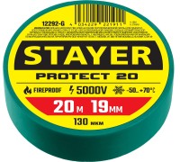 Изолента ПВХ PROTECT-20, 19 ммx20 м, 5 000 В, зеленая STAYER 12292-G