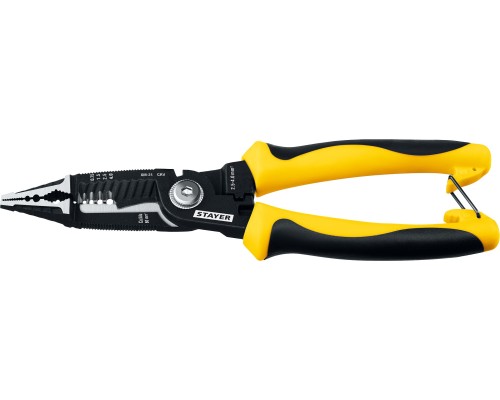 Электромонтажные клещи XM-21, резка d 14мм, зачистка 0.75 – 25 мм2, кримпер 2.5 мм2, плоскогубцы 210 мм STAYER 23342-21