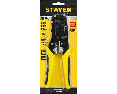 Универсальный кримпер S-RJ, (RJ45, RJ11, RJ12) STAYER 22652