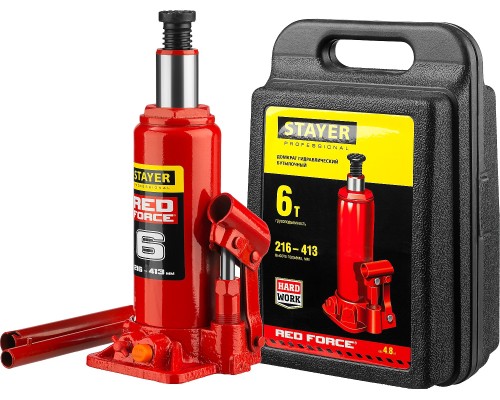 Бутылочный гидравлический домкрат RED FORCE, в кейсе, 6 т, 216-413 мм STAYER 43160-6-K_z01