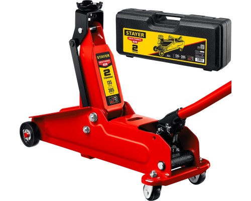 Подкатной домкрат с увеличенным подъемом R-28 RED FORCE, в кейсе, 2 т STAYER 43156-2-K
