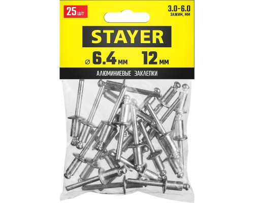 Алюминиевые заклепки Pro-FIX, 6.4x12 мм, 25 шт STAYER 3120-64-12