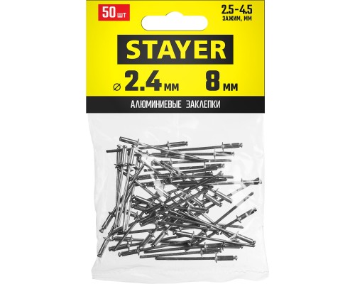 Алюминиевые заклепки Pro-FIX, 2.4x8 мм, 50 шт STAYER 3120-24-08