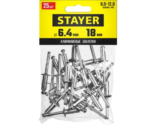Алюминиевые заклепки Pro-FIX, 6.4x18 мм, 25 шт STAYER 3120-64-18