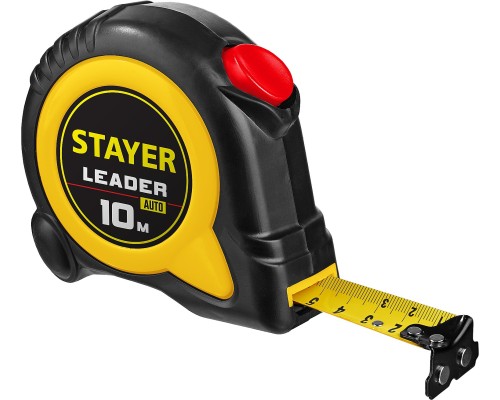 Рулетка с автостопом Leader, 10 мx25 мм STAYER 3402-10-25